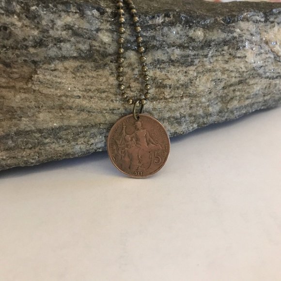1911 France 5 COIN PENDANT French Antique Circulated Great Gift! 20” Necklace - Picture 3 of 4